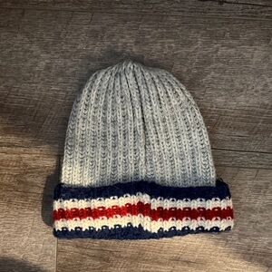 Cozy Knit Women’s Beanie - White, Red, and Blue